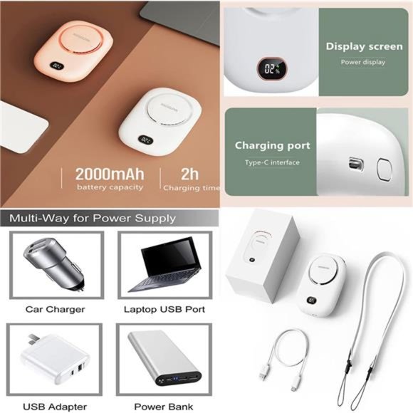 Portable Neck Fan, Mini Hanging Neck Fan with Adjustable Lanyard and Bracket - Picture 4 of 6